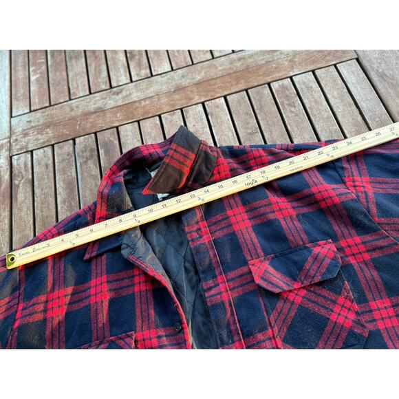 Vintage 90s Oakton 2XL Red Black Flannel Jacket Plaid Fleece Insulated Shacket - Picture 4 of 7
